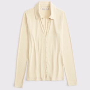 Abercrombie & Fitch Yellow Powdered Rib Button-Through Top